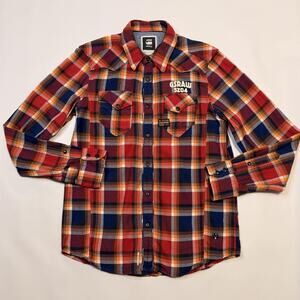 G-Star Raw Shirt Mens Medium Red Plaid Flannel Western Button Front Casual